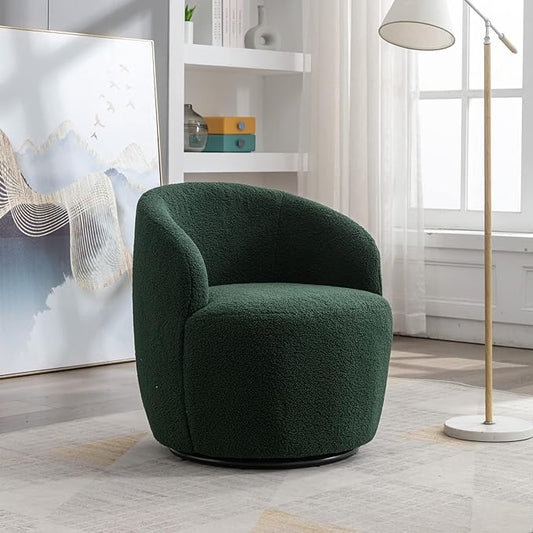 Homtique Small Swivel Barrel ChairComfy Round Club Chairs for Living Room Bedroom360 Degree Swivel Single Sofa Lounge Accent Chair Boucle Armchair for ApartmentHotel (Teddy-Green)