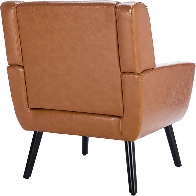 Modern Soft Leather Material Ergonomics Accent Chair Living Room Chair Bedroom Chair Home Chair with Black Legs for Indoor Home Light Brown PU