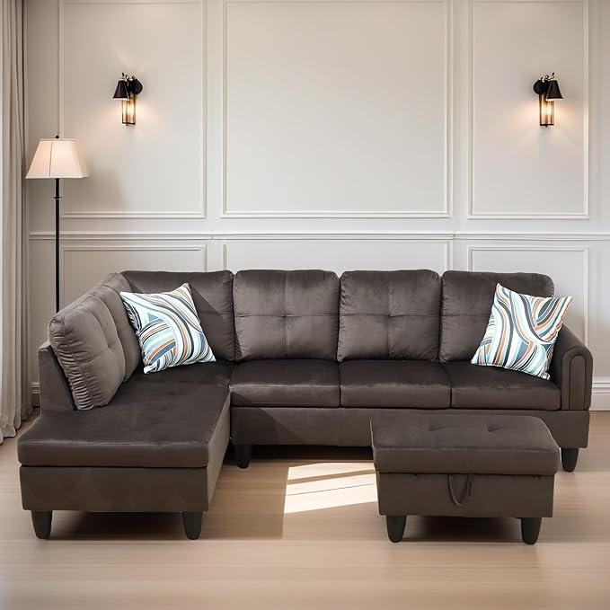 FONTOI L Shaped Sectional Couches for Living Room Modern Modular Sectional Sofa with Ottoman Storage Comfy L Shaped Couch with Chaise for Bedroom Apartment Furniture Coffee
