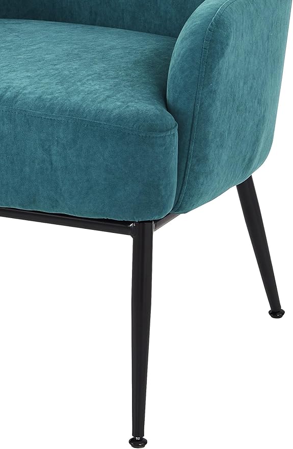 Modern Velvet Armchair with Channel Back Design Black Metal Legs and Soft Upholstery Comfortable Seating for Living Room Bedroom or Office Greenish Blue