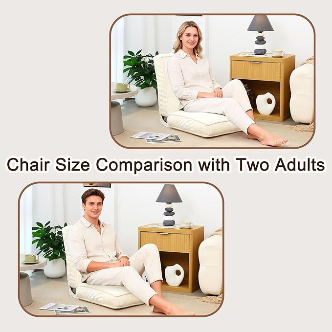 Adjustable Floor Chair with Back Support 6-Position Folding Meditation Chair Floor Sofa Chairs for Adults Comfy Accent Chairs for Reading Gaming Living Room Bedroom Beige