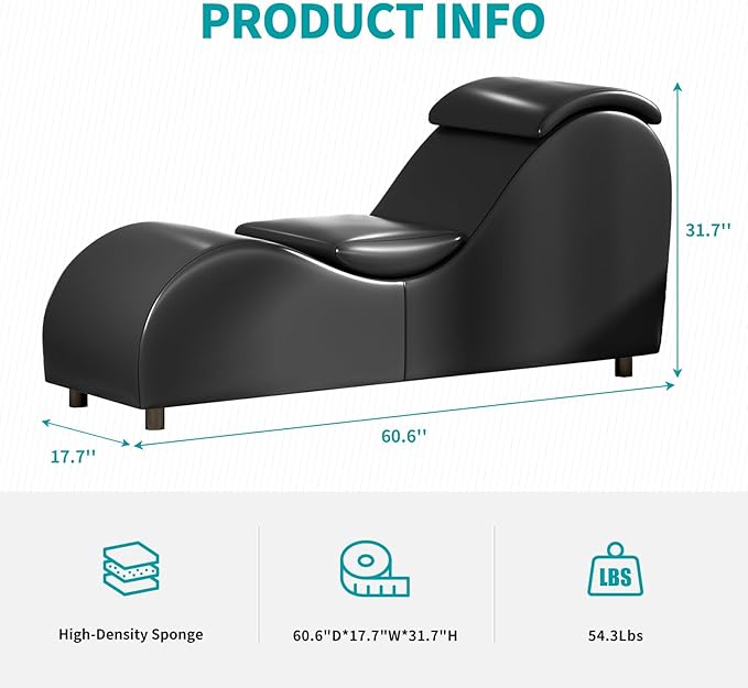BALUS 60'' Yoga Chairs Curved Chaise Lounge Chair for Adults Stretching Exercising Relaxing Ergonomically Designed Yoga Sofa Lounges Chair with Head Cushion for Living Room Bedroom Black