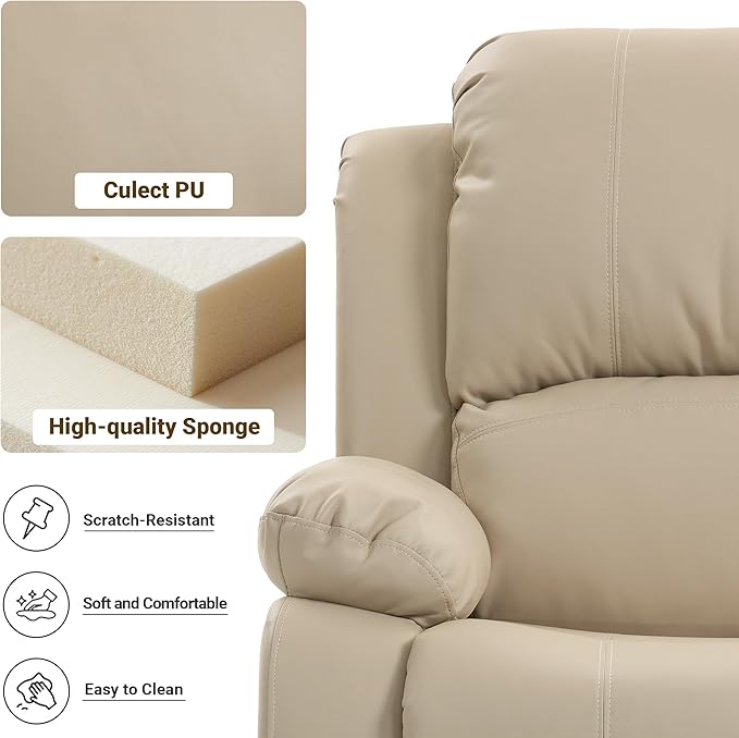 Manual Recliner Chair Lazy Boy Leather Recliner Perfect for Lounging in the Living Room Home Theater and Bedroom an Excellent Gift for Home Beige