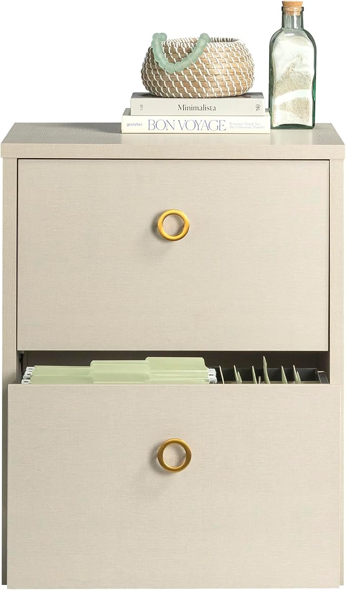 Lateral 2 Drawer Small File Cabinet with Lock Under Desk Locking Storage Cabinets Organizer for HomeContemporary Office Engineered Wood Filing DrawersBeige