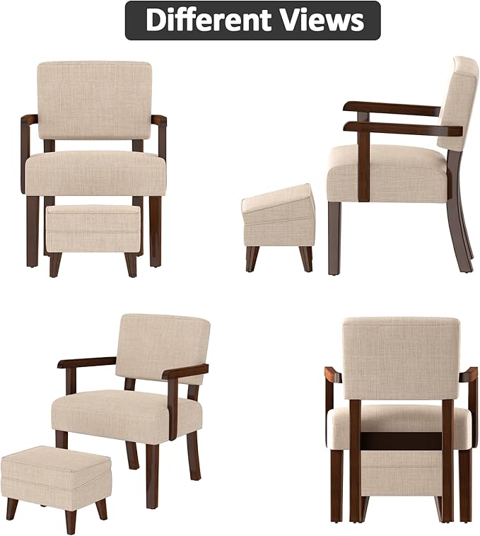 Accent Chairs with Adjustable Ottoman Comfy Arm Footrest Set Storage Footstool Sofa Armchair with Footrest Lazy Chair Set for Living Room/Bedroom/Reading Room Beige
