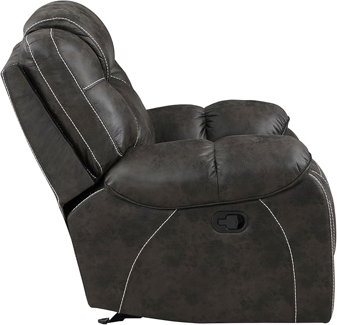 Lexicon Manual Glider Recliner Chair Polished Microfiber Upholstered Manual Tab Pull Reclining Nursery Chair for Living Room Pillow Top Armrest Padded Headrest Easy Assembly Chocolate