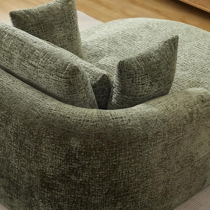 Oversized Chaise Longue Chair Indoor Modern Upholstered Chenille Deep Seat Sofa Bed with Throw Pillows and Armrests Sleeper Sofa Couch for Living Room Bedroom Apartment (Olive Green)