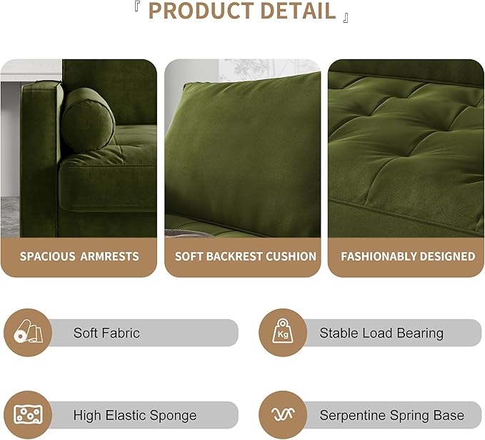 Loveseat Sofa 58 Love Seat for Small SpacesSpring CushionsEasy Assembly Sofa Couch w/Throw Pillow for Bedroom Living Room (Olive Green)