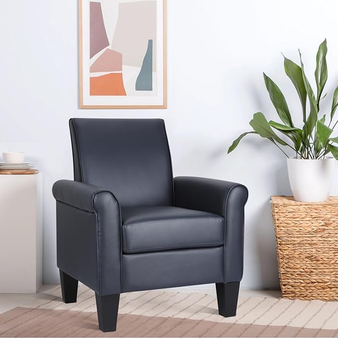 Lohoms Mid-Century Modern Leather Accent Chairs Overstuffed Leather Living Room Chair Upholstered Comfortable Club Chair PU Leather Armchair for Bedroom Office Waiting Room -Dark Blue