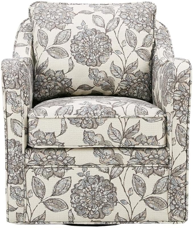 Floral Swivel Accent Chair Oversized Wide Armchair with Upholstered Seat Solid Wood Frame 360° Rotation for a Living Room