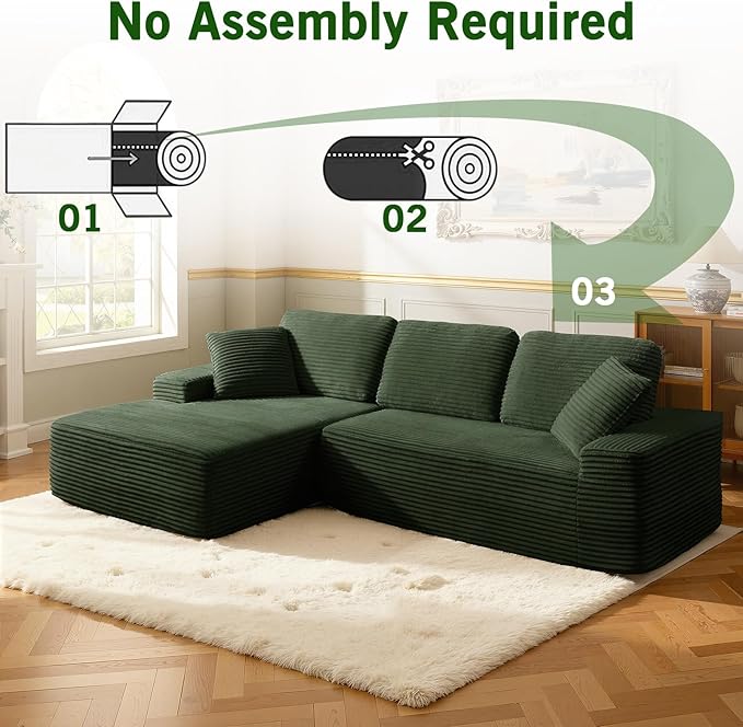 109.4” Modular Sectional Sofa Convertible Sofa Bed No Assembly Required Cloud Couch with Deep Seat Modern L-Shaped Boneless Sofa for Living Room (Green)