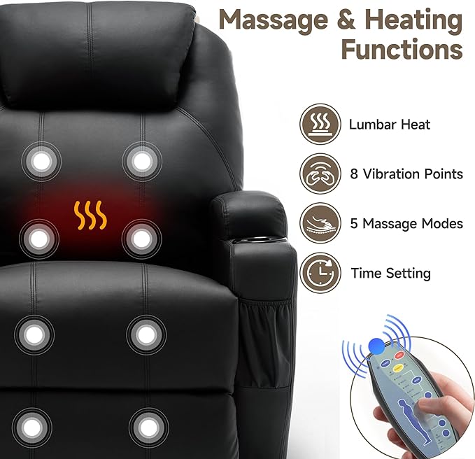 Recliner Chair Rocking Chair with Massage and Heat 360° Swivel Recliner Chairs for Adults Rocker Manual Recliner with Remote Control and Cup Holder for Living Room Bedroom Nursery