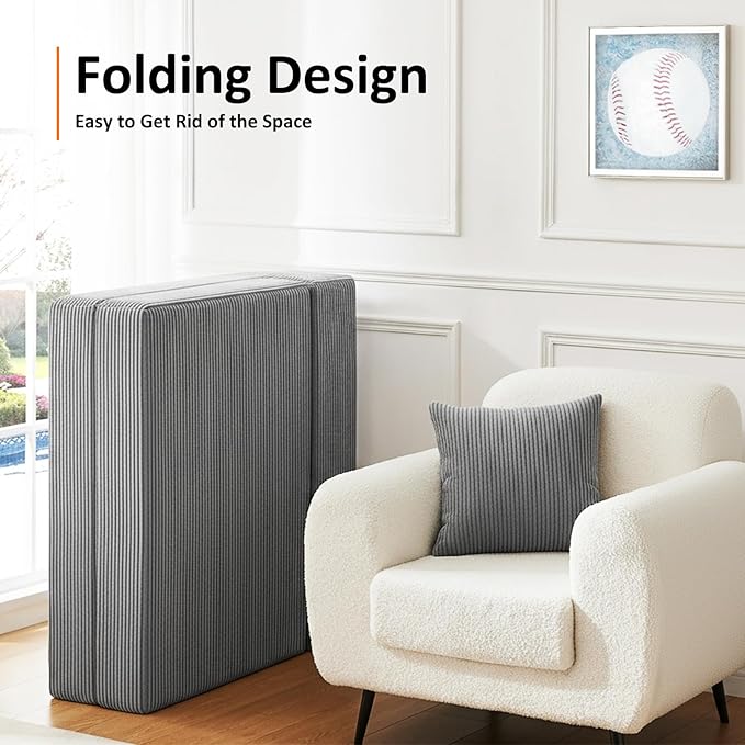 Twin Size Folding Sofa Bed - 4 in 1 Convertible Sleeper Chair with Pillow - High Density Memory Foam Futon Couch - Foldable Bed for or Living Room Bedroom (Dark Grey)