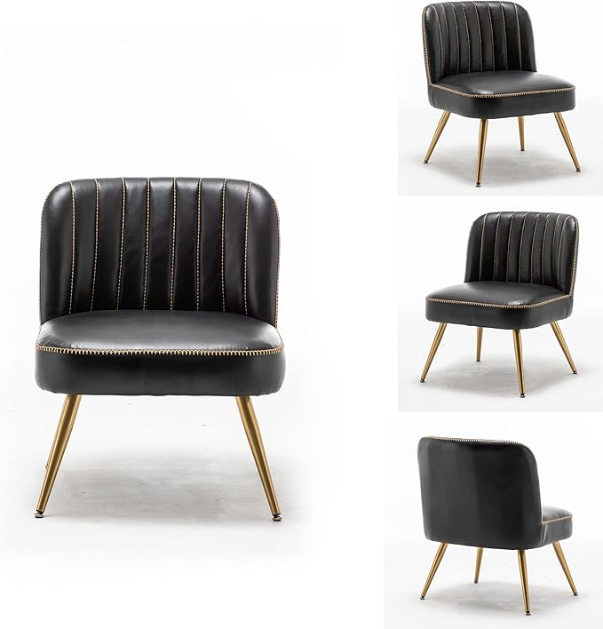 Aklaus Accent Chairs Set of 2 for Living Room Bedroom.Upholstered Reading Chair Faux Leather Modern Corner Chair Armless Chair with Larger Seat Comfy Side Chairs for Office Waiting Room Black