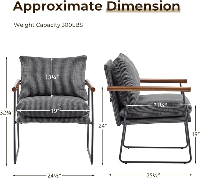 Furnilivng Small Sling Accent Chair Comfortable Boucle Fabric Arm Chair Upholstered Cozy Reading Chair for Living Room Bedroom Dressing Room Home Office Grey