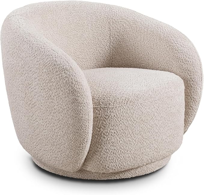 Modern Boucle Swivel Accent Chair Oversized Round Swivel Barrel Chair No-Assembly Single Sofa Chair with Thick Foam Comfy Cloud-Style Boucle Chair for Living Room &amp Bedroom Beige Round Chair