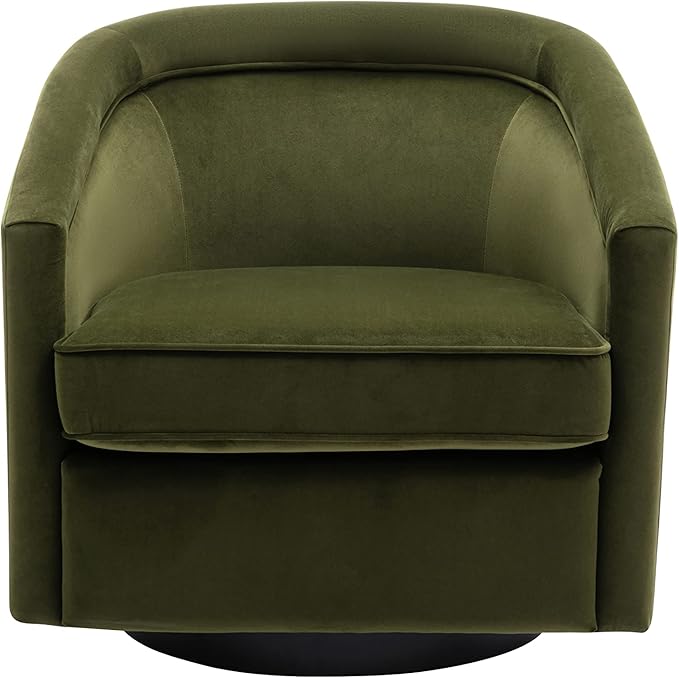 Wovenbyrd 360° Swivel Accent Chair Mid-Century Modern Velvet Upholstered Barrel Chair with Metal Base Comfy Living Room Chair Fully Assembled Sage Green