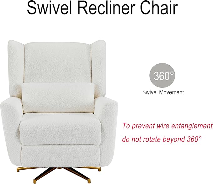 Christopher Knight Home Dolia Boucle Fabric Upholstered 360° Swivel Chair Push-Back Power Recliner Chair Iron Recliner Sofa with Rotation Living Room Lounge Sofa Adjustable Backrest Beige+Gold