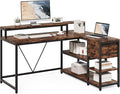 LITTLE TREE 55-Inch L-Shaped Computer Desk Reversible Computer Desk with Drawers and Storage Shelves Corner Desk Gaming Desk Work Desk for Home Office Rustic