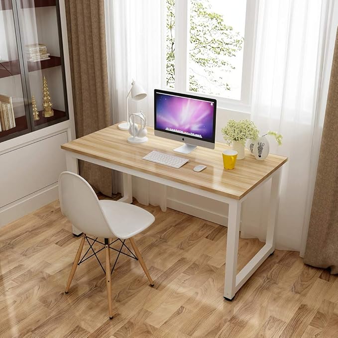 Computer Desk 43in Wood Work Desk Large Gaming Writing Desk PC Laptop Table Study Workstation Home Office Furniture (Burlywood)