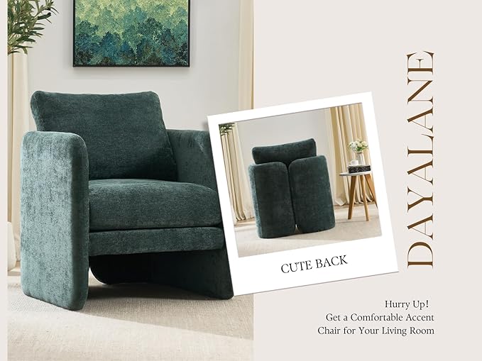 Modern Barrel Accent Chair Mid-Century Beige Chenille Fabric Armchair for Living Room Comfy Upholstered Reading Accent Chairs Single Sofa Chair for Bedroom Waiting Room Office1 PCS Green