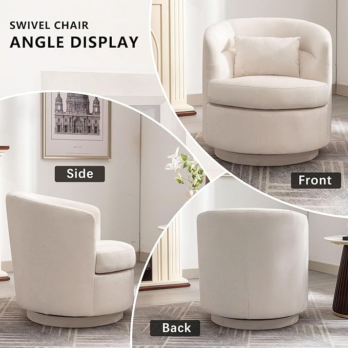 CANMOV Swivel Accent Chair 360 Degree Round Swivel Barrel Chair with Pillow Upholstered Comfy Barrel Armchair Single Club Sofa Chair for Living RoomBedroom Reading Room Beige