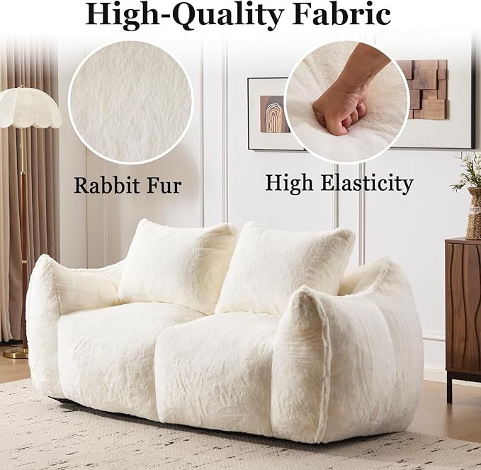 Compressed Sofa Couch in a Box 75” Beige Plush Floor Sofa Couch with Memory Foam for Bedroom Apartment Comfy Upholstered Foam Loveseat with Curved Armrest No Assembly