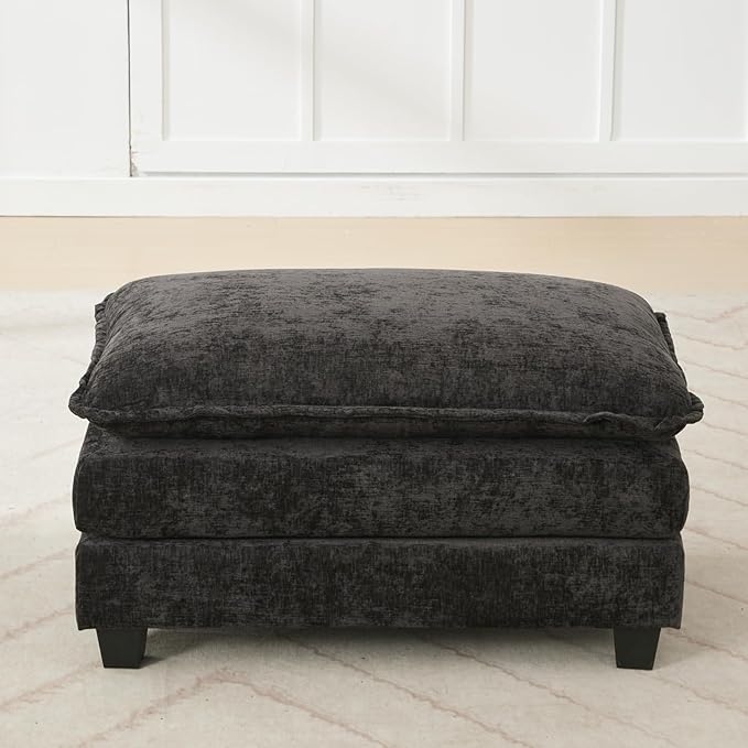 Modular Ottoman for Sectional Sofa Corner Couch Upholstered Cloud Ottoman for Living Room One Box (Black)