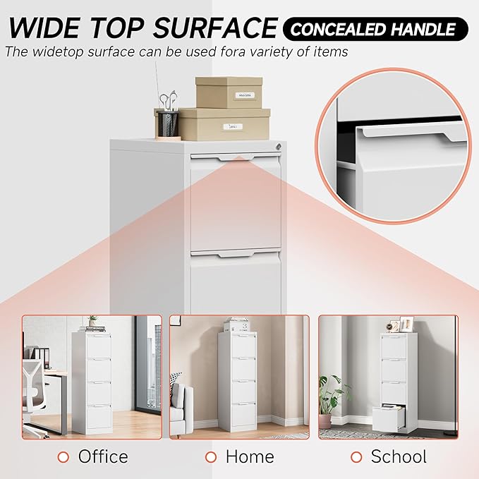 4 Drawer File CabinetMetal Vertical File Storage Cabinet with LockFiling Cabinets for Home OfficeA4 Legal/Letter Assembly Required(White)