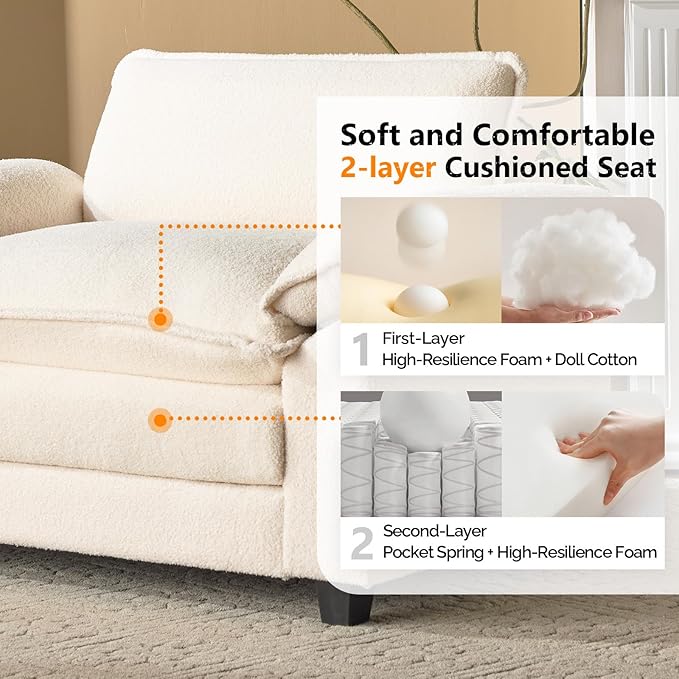 VINGLI Oversized Sofa Chair and a Half with Deep Seat &amp Movable 2-Layer Ottoman Set Comfy Cloud Sofa Bed with Chaise 1-Seater Modular Sectional Sleeper Couch for Living Room Teddy-Fleece Beige