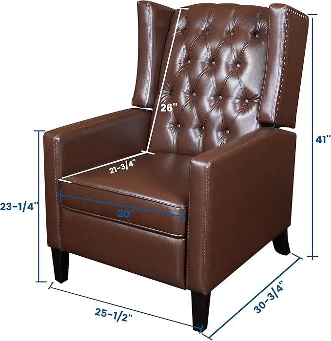 CONSDAN Recliner Chair Leather Recliner Sofa with Soft High-Resilience Cushion Living Room Chair with Button Tufting and Nailhead Trim Brown