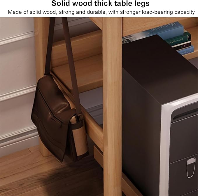 Solid Wood Office Desk with Keyboard Tray Writing Desk with Drawers and BookshelfModern Home Office Desk Study Writing PC Table Workstation for Small Spaces(90x60x75cm(35x24x30inch) Walnut)