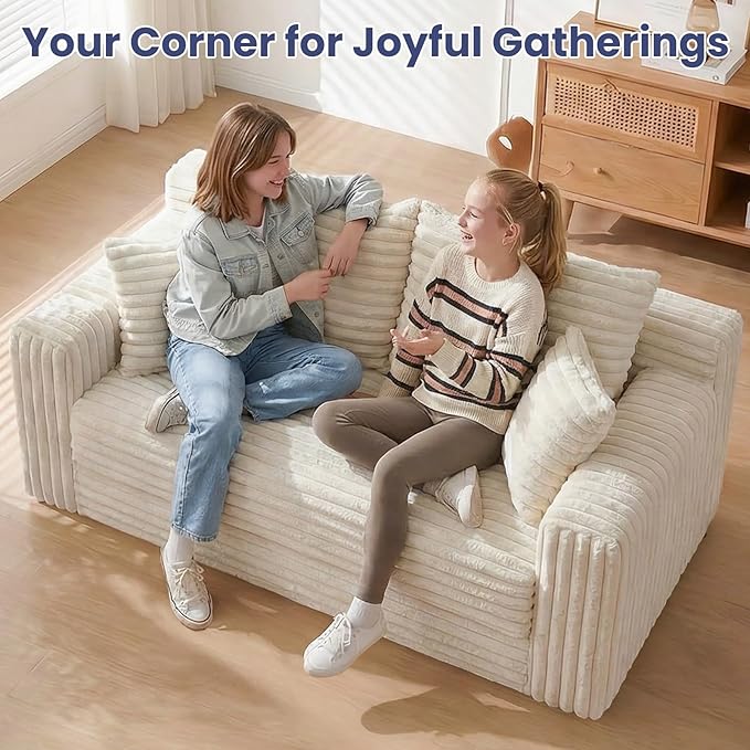 3-in-1 Convertible Sofa Bed: Boneless Loveseat Sleeper &amp Folding Couch Bed with 4 Pillows &amp Detachable CushionFurry Futon Couch for BedroomApartmentOffice and Living Room No AssemblyBeige