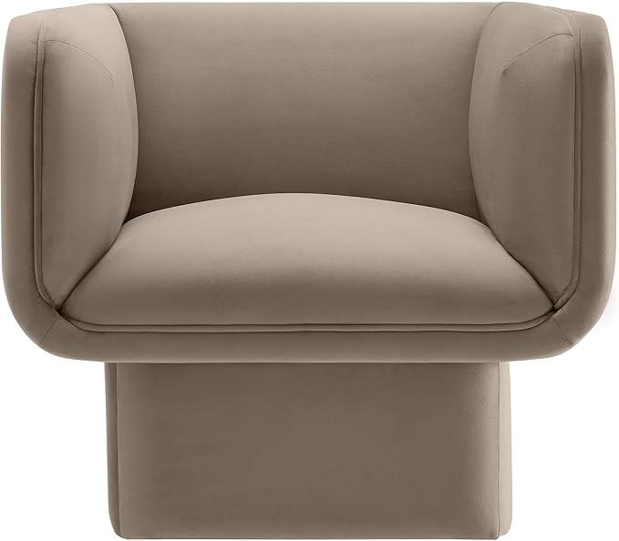 Modway Tate Performance Velvet Accent Chair in Taupe - Upholstered Club Chair - Modern Barrel Armchair - Comfy Reading Leisure Chair for Living Room Bedroom Office
