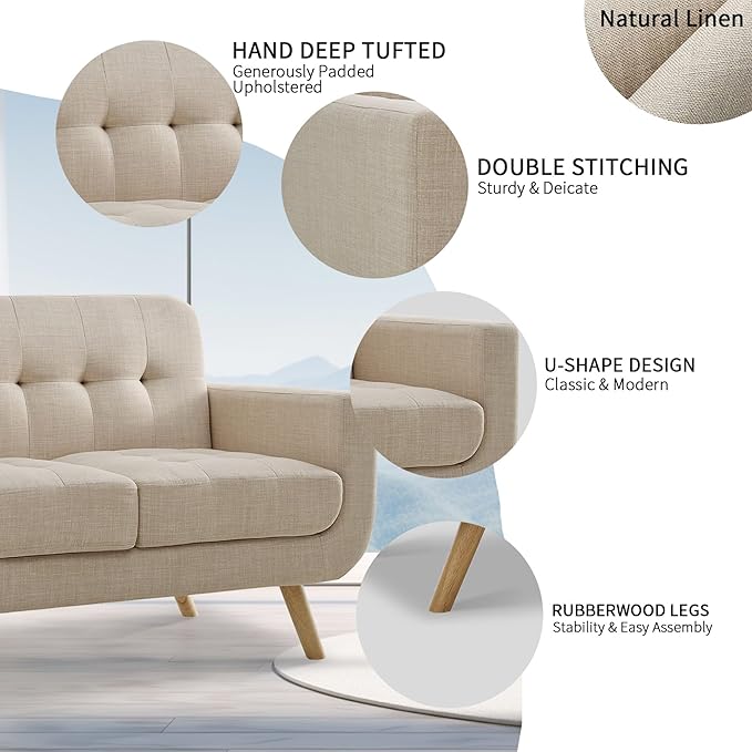 Rosevera Elena Contemporary Accent Armchair with Linen Upholstery Living Room Furniture Beige