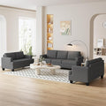 Furnimart Sectional Couches for Living Room Modern 2 Loveseats and 3 Seater Couch Deep Seat Sectional Sofa Set Comfy Fluffy Grey Couch with Removable Sofa Cover Dark Grey