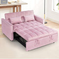 54 Convertible Sofa Bed Velvet Sleeper Sofa with Pull-Out Bed 3-in-1 Futon Couch with Reclining Backrest and Side Pocket Modern Loveseat for Living Room (Pink)
