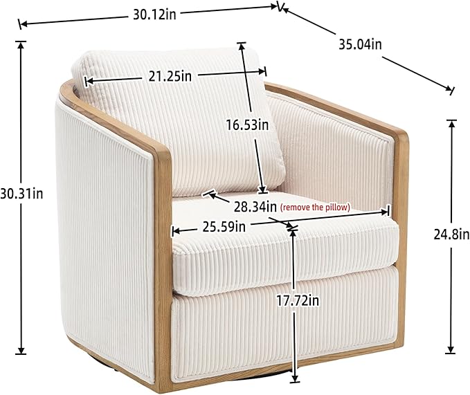 360 Degree Swivel Barrel Club Chair Comfortable Accent Sofa Chair for Living Room Leisure Armchair with Sturdy Hardwood Frame and Metal Base for Nursery Hotel Bedroom Office Lounge (Beige)