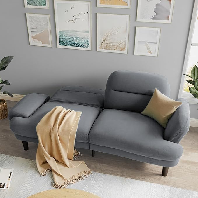 79” Futon Sofa Bed Sleeper Sofa Convertible Sofa Bed with Adjustable Backrest and Armrests Luxury Velvet Cloud Loveseat Convertible Recliner Sleeper Sofa for Living Room Bedroom Apartment Green