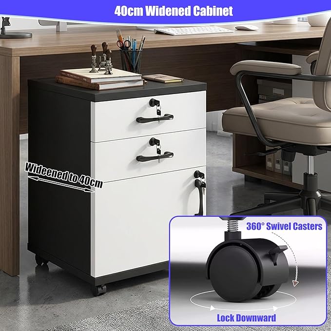 File Cabinet with Lock and Drawer 2-Drawer Vertical Filing Cabinet with Doors Mobile Under Desk Storage Cabinet with 360° Swivel Wheels for Legal/Letter/A4 Documents(Dark red)