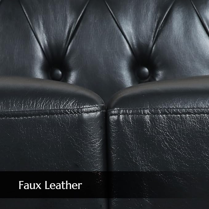 Chesterfield Sofa Black Faux Leather Couches for Living Room Deep Seat Comfy 3-Seater Oversized Couch Button Nailhead Tufted Classic Couches for Bedroom Office Easy to Assemble