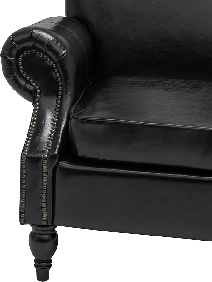 Accent Chair22.4 Seat Depth Armchair with Roll Arms36.6W*34.3D*34.6H Living Room ChairWood LegsSet of 1Faux Leather in Black