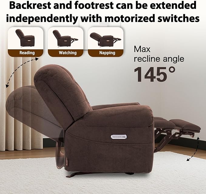 EONIX Mordern Massage Rocker Recliner Chair Dual Motor Power Rocking Recliners for Small Spaces Lazy Boy Recliner Chair with Heat and Massage for Living Room Bedroom Study Coffee