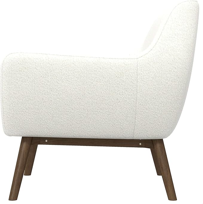 GDFStudio Mid-Century Modern Comfy Accent Chair Upholstered Boucle Lounge Vanity Chair with Rectangular Back and Solid Wood Legs Armchair Sofa Chair for Bedroom Living Room Makeup White &amp Brown