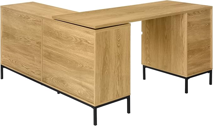 Monarch Specialties 7491 Computer Desk Home Office Corner Storage Drawers 60 Shape Work Laptop Metal Laminate Brown Black Contemporary Modern Desk-60 L Light Oak 60 L x 60 W x 31 H