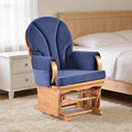 Comfortable Solid Wood Glider Rocker Chair with Plush Velvet Cushion Weight Bearing 280LBS- Modern Rocking Chair for Living Room Nursery Reading Nook - Blue+Beech Color