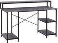 55 Inch Home Office Computer Desk Study Writing Workstation with Storage Shelves Elevated Monitor Shelf CPU Stand X Shaped Construction Grey Wood Grain