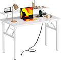Need 47 Inch Folding Computer Desk with Power Outlets &amp Monitor Shelf Study Desk with Cup Holder Gaming Desk with Led Lights &amp Headphone Holder White