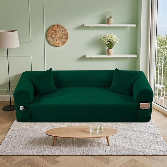 83'' Boneless Sofa in A Box 3-Seater Floor Sofa No Assembly Corduroy Couch for Living Room Cloud Couch with 2 Pillows &amp Storage Bag Memory Foam Small Floor Couches for Office Dark Green