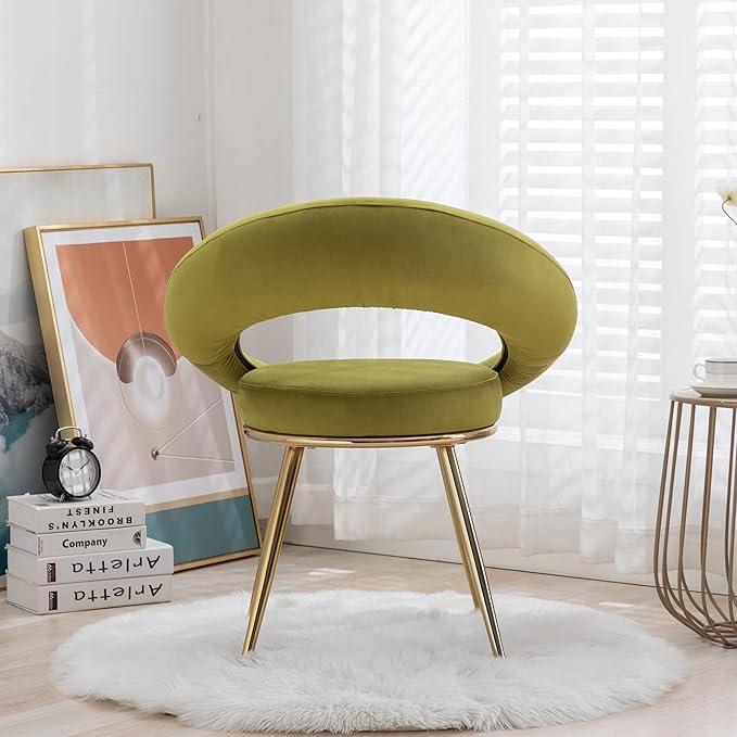 Olive Green Velvet Modern Accent/Conversation Lounge Chair with Gold Plated Legs Unique AppearanceSuitable for Office Lounge Living Room